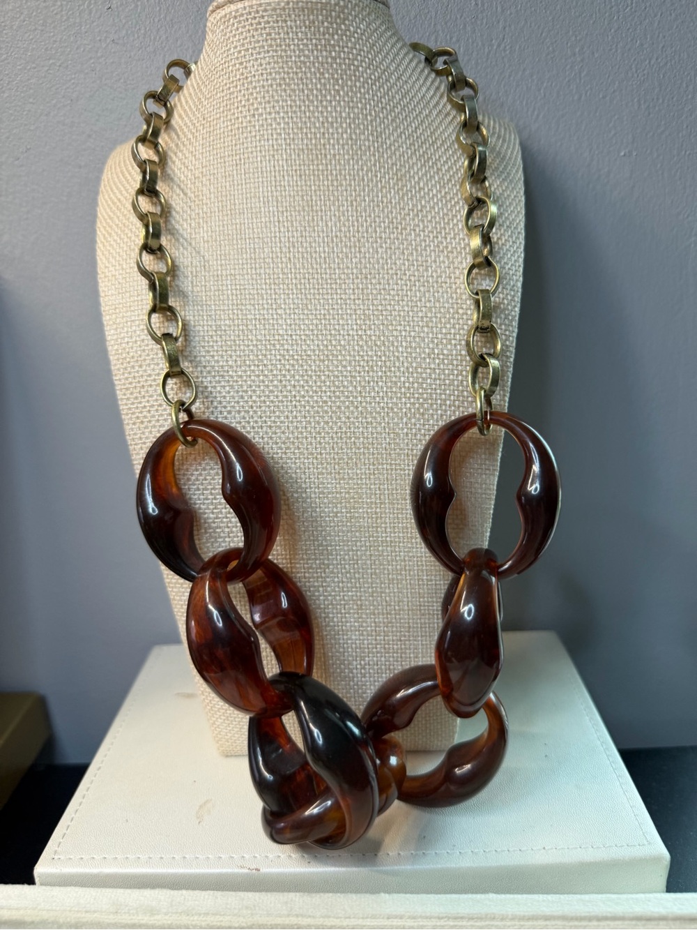 LOFT Brown Tortoiseshell-Link Necklace with Gold Chain